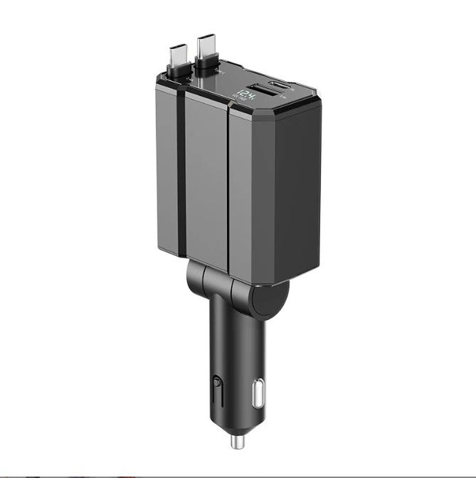 Bluejw High-Speed 4-in-1 USB Car Charger - 30W Fast Charging Automobile Charger with Wired Car Cigarette Lighter Adapter for Phones & Devices - Metal Design - Image 1